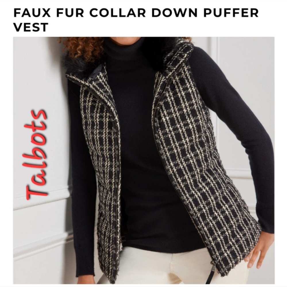 🥳FINAL PRICE👍🖤🤍 NWT‼️ Talbots Faux Fur Collar Down Puffer Vest